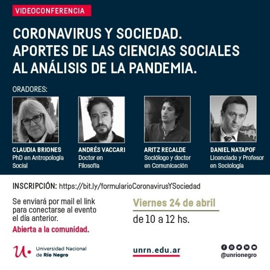 #Coronavirus: la UNRN invita a una videoconferencia con participaci&oacute;n libre y gratuita